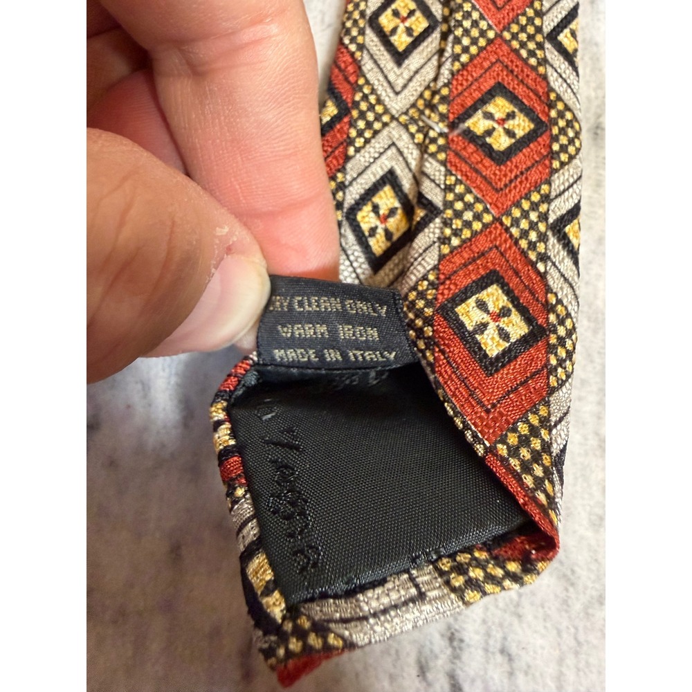 Ermenegildo Zegna Silk Tie Red Silver Gold Geometric Diamond Pattern Italy - Picture 5 of 8